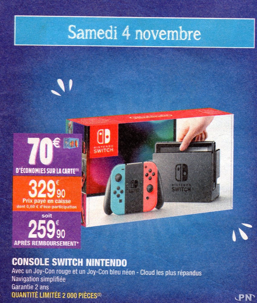 Alert&Go on X: Jolie promo sur la Nintendo Switch chez Intermarché ! La  console vendue 305,99€ avec 110€ remboursés sur la carte ! Offre limitée à  15000 consoles, valable jusqu'à jeudi 24