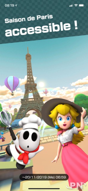 Artwork de Peach et Shy Guy dans Mario Kart Tour Saison de Paris