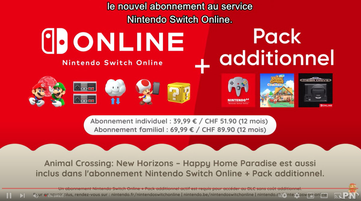 Prix abonnement Nintendo Switch Online + Pack additionnel