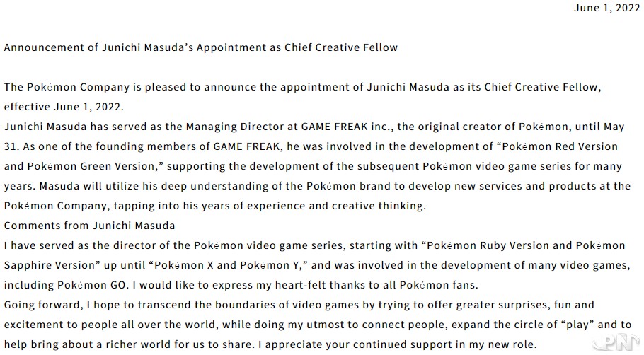 Junichi Masuda rejoint The Pokémon Company comme Chief Creative Fellow