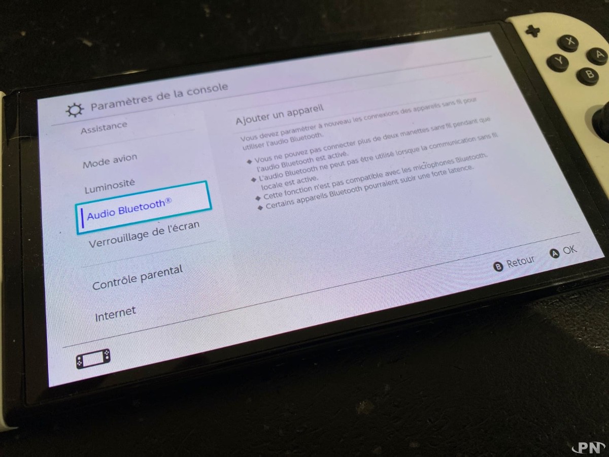 Recherche d'appareil audio Bluetooth sur Nintendo Switch