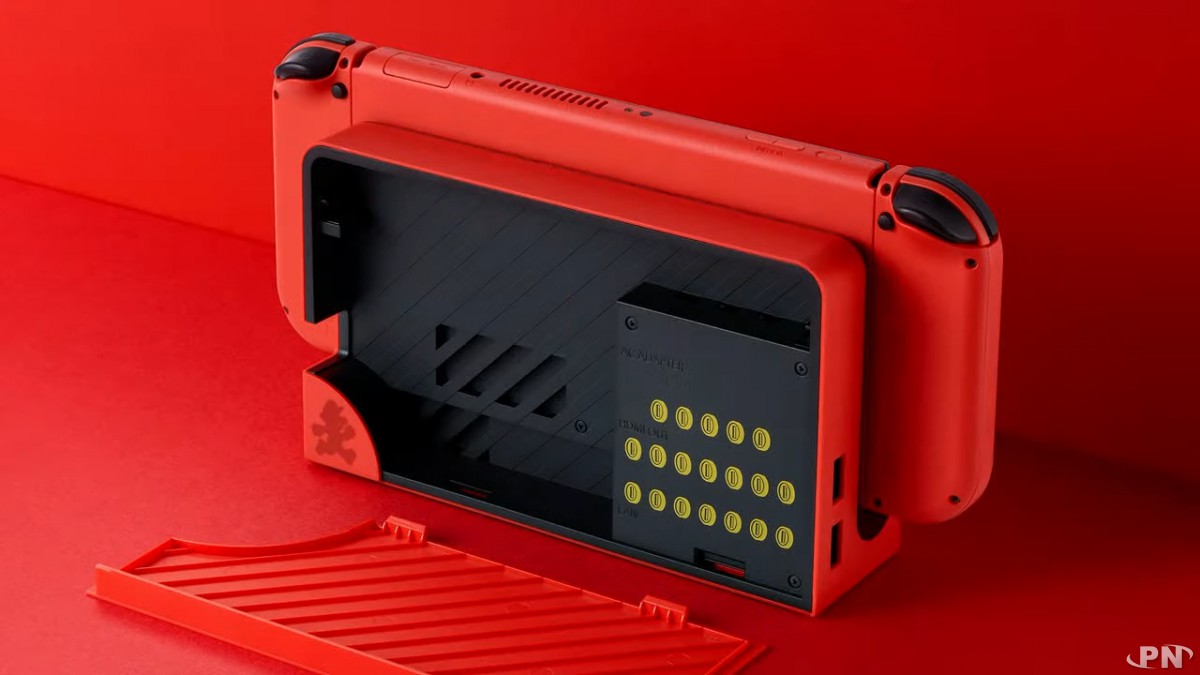 Des pièces bien cachées dans la station d'accueil de la Switch OLED Edition Mario (rouge)