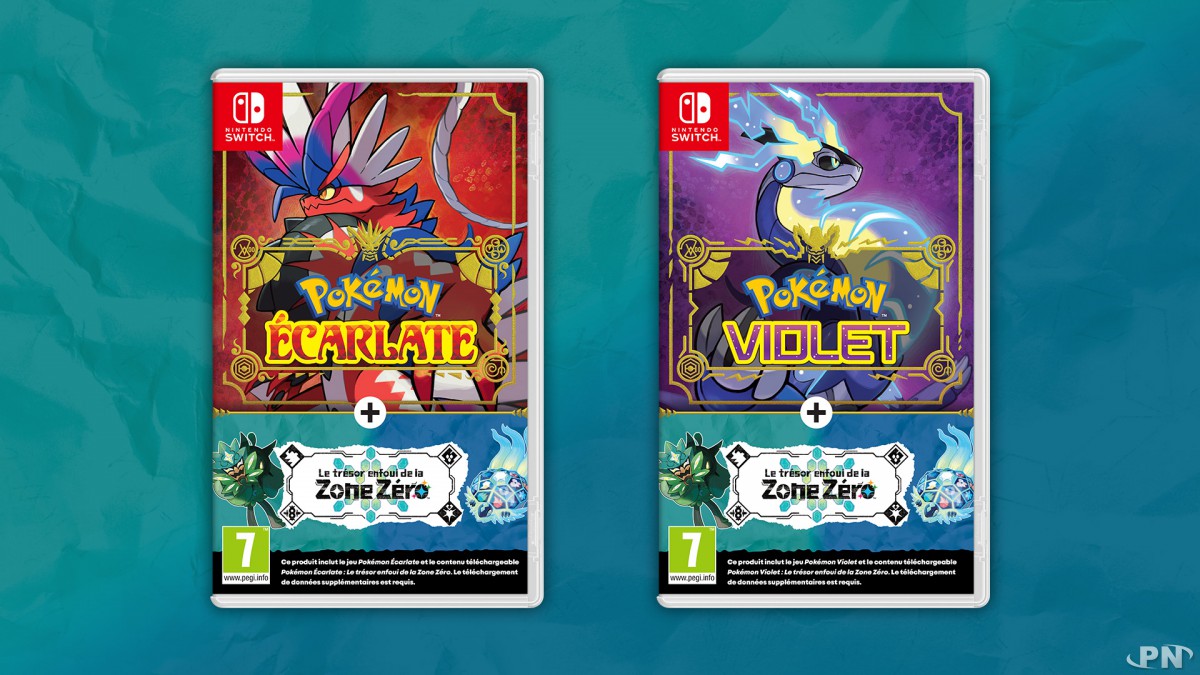 Jaquette édition physique du DLC Pokémon Ecarlate & Violet : Le trésor enfoui de la Zone Zéro : Le masque turquoise (sortie le 3 novembre 2023)
