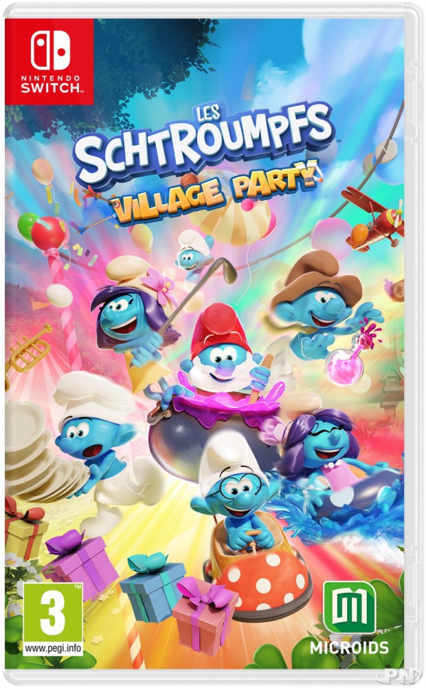 Jaquette de Les Schtroumpfs : Village Party sur Nintendo Switch (sortie le 6 juin 2024)