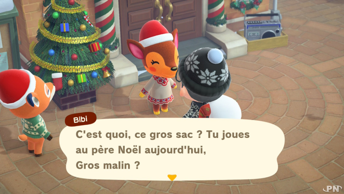 Encore un villageois heureux dans Animal Crossing: New Horizons, le jour des cadeaux