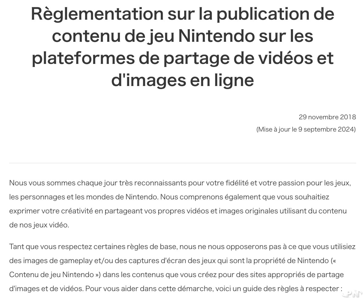 Page officielle des règles d'utilisation des réseaux sociaux avec Nintendo