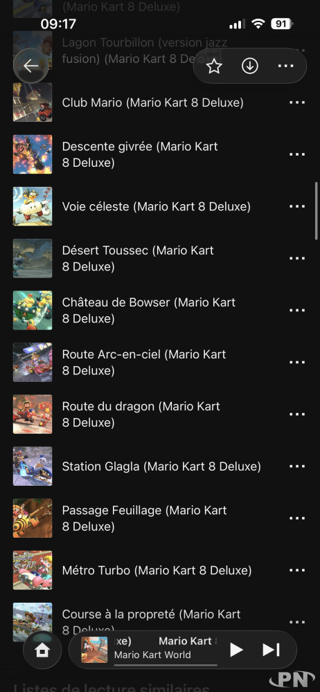 Liste des dernières pistes Mario Kart World, venues de Mario Kart 8 Deluxe, dans Nintendo Music